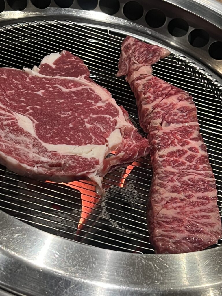 raw beef on Korean grill
